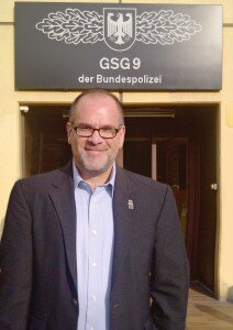 Author Samuel M. Katz, in front of Germany’s counter-terror and special ops unit. Photo: Courtesy.